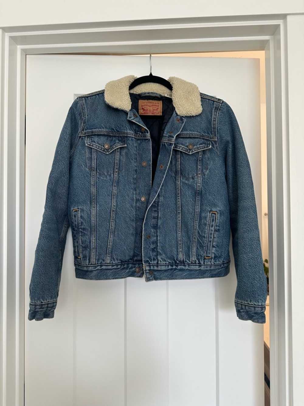 Levi's Blue Denim Jacket with Cream Sherpa Collar
